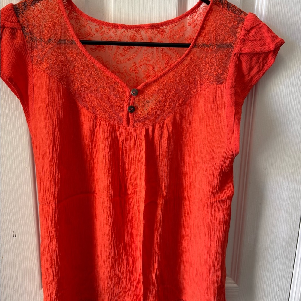 Sweet Wanderer Orange Cap Sleeve Polo Blouse